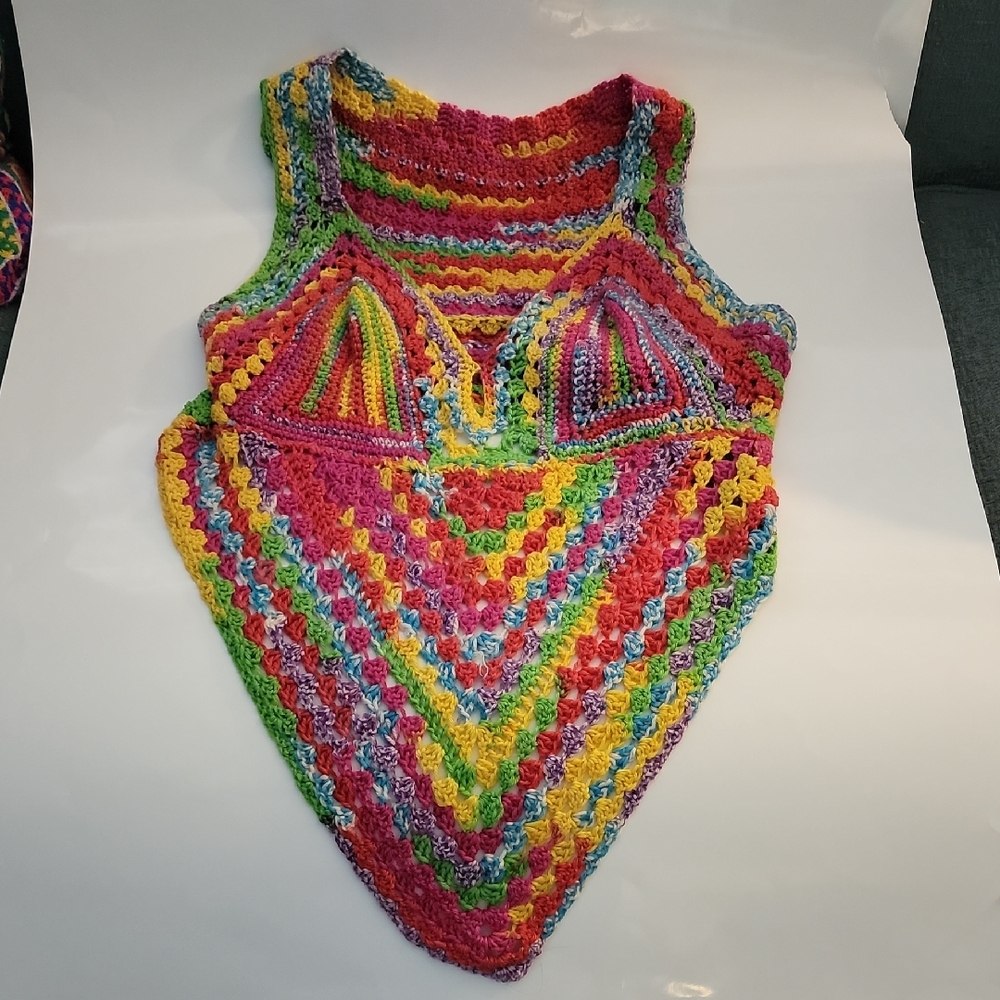 Vibrant Handmade Crochet Women's Top Merino Wool Measurements In Pictures